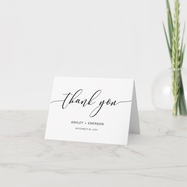 Modern Rustic Calligraphy Folded Thank You Card (Front)