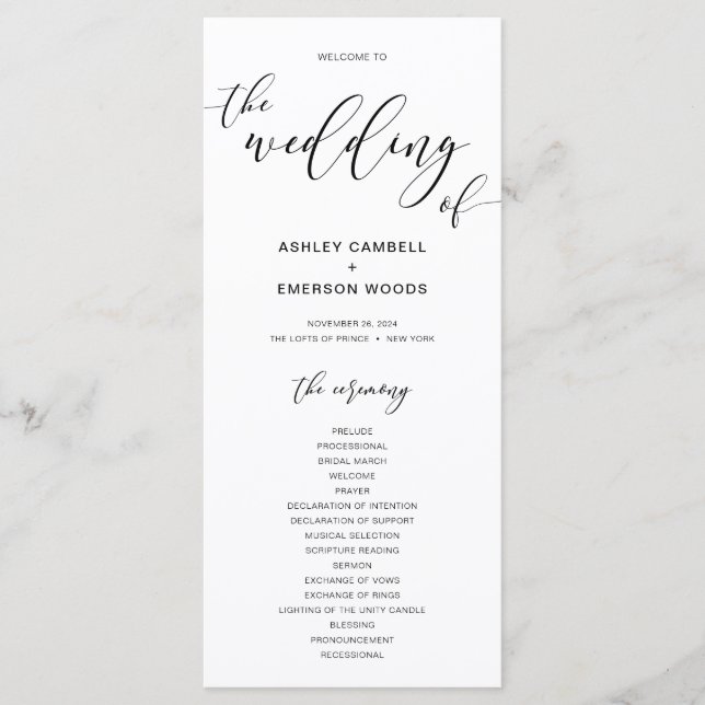 Modern Rustic Calligraphy Wedding Ceremony Program Programme (Front)