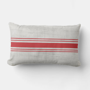 Modern Rustic Canvas Grain Sack Red Stripes Lumbar Cushion