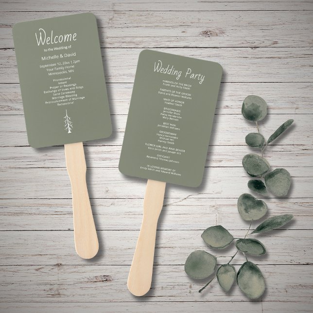 Modern Rustic Casual Sage Green Wedding Ceremony  Hand Fan (Creator Uploaded)