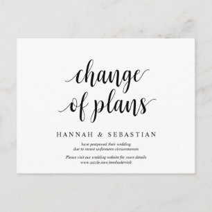 Modern rustic, change of plans, wed postponed postcard