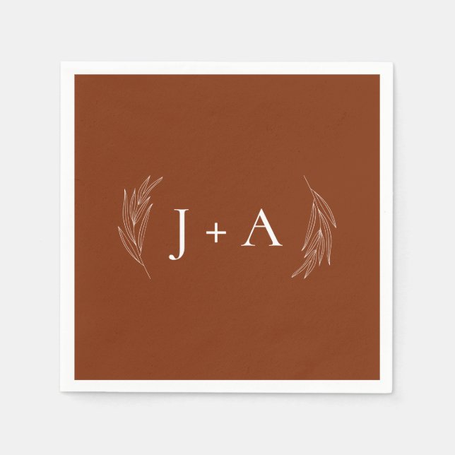 Modern Rustic Chic Botanical Monogram Wedding Napkin (Front)