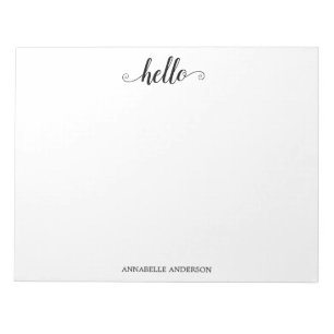 Modern Rustic Chic Elegant Script Black Grey Hello Notepad