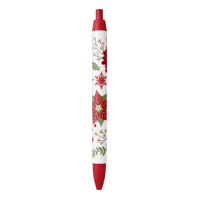 modern rustic Christmas flowers Black Ink Pen (Front Vertical)