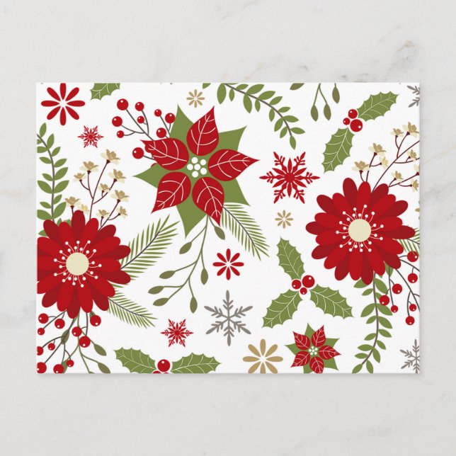 modern rustic Christmas flowers Holiday Postcard (Front)