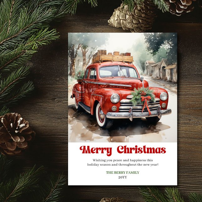 Modern rustic Christmas red car holiday design Card (Modern rustic Christmas red car holiday design)