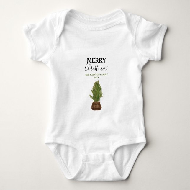 Modern Rustic Christmas Tree Holiday Baby Bodysuit (Front)