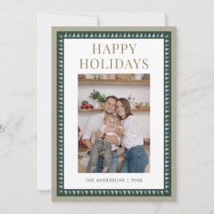 Modern Rustic Christmas Tree Pattern Family Photo Holiday Card