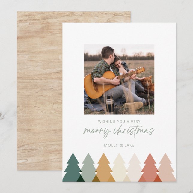 Modern Rustic Christmas Tree Photo Flat Card (Front/Back)