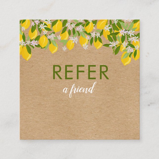 Modern Rustic Citrus Lemons Greenery Referral Card (Front)