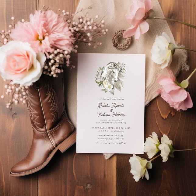 Modern Rustic Country Horse Floral Wedding  Invitation (Creator Uploaded)