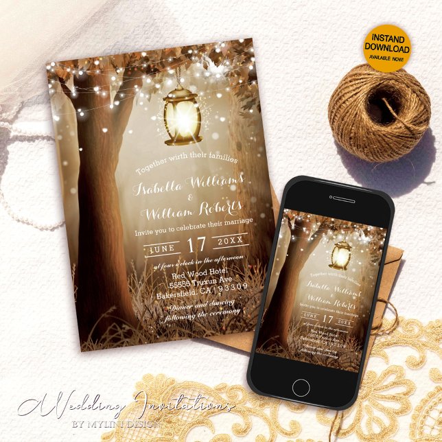 Modern Rustic Country Tree String Lights Wedding Invitation (Creator Uploaded)