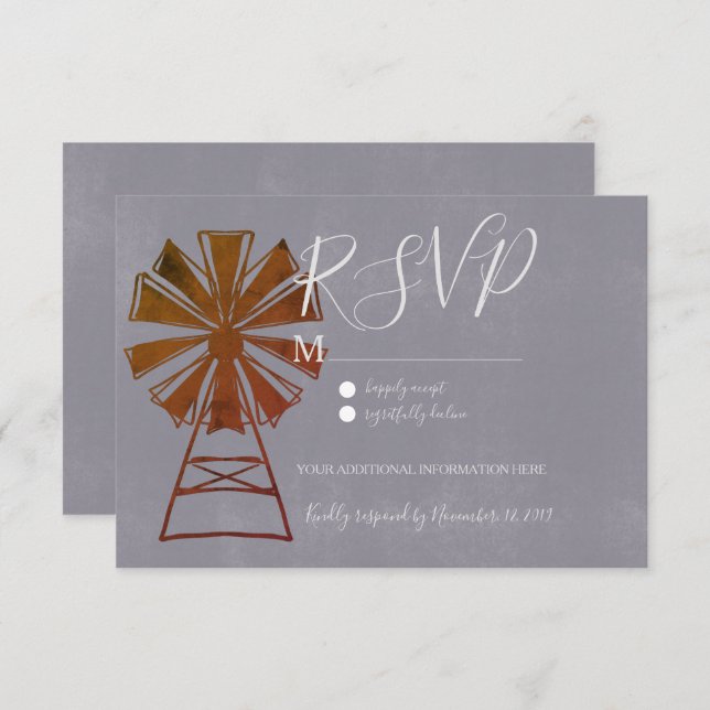 Modern Rustic Country Windmill Stone Invitation (Front/Back)