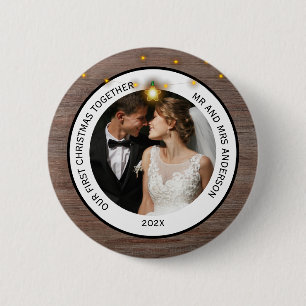 Modern Rustic Couples First Christmas Together 6 Cm Round Badge