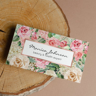 Modern rustic creme rose pink watercolor floral business card
