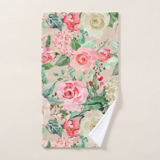 Modern rustic creme rose pink watercolor floral hand towel