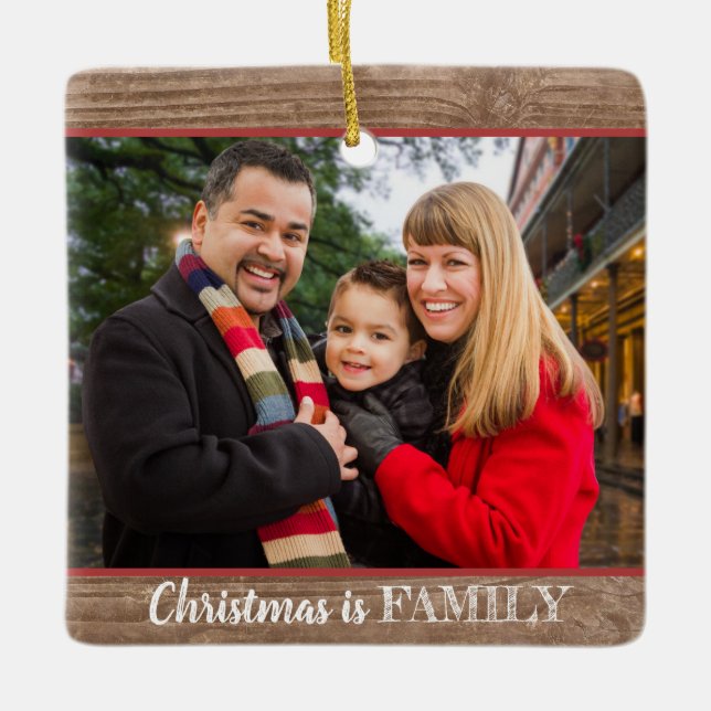 Modern Rustic Custom 2-photo Family Photo Ceramic Ornament (Front)