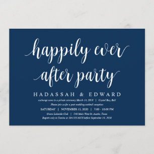 Modern Rustic Cute Navy Blue, Wedding Elopement Invitation