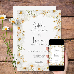 Modern Rustic Daisy Frame Invitation