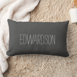 Modern Rustic dark gray monogram name Lumbar Cushion