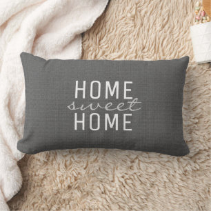 Modern rustic dark grey burlap Home Sweet Family Lumbar Cushion