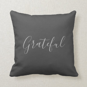 Modern rustic dark grey grateful script throw pill cushion