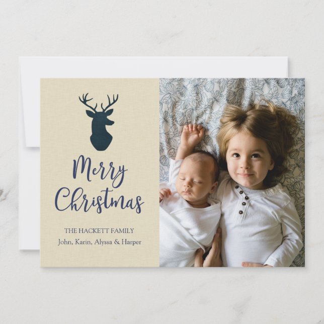 Modern Rustic Deer Merry Christmas Photo Card (Front)