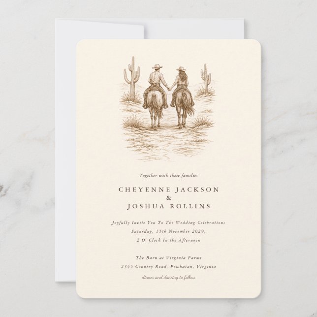 Modern Rustic Desert Western Wedding Invitation (Front)