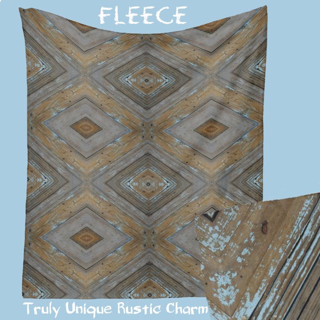 Modern Rustic Diamond Pattern Weathered Woodgrain Fleece Blanket (Creator Uploaded)