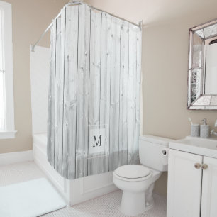 Modern rustic driftwood shiplap pattern monogram shower curtain
