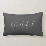 Modern rustic elegant dark grey grateful script lu lumbar cushion<br><div class="desc">Modern rustic dark grey grateful script Lumbar pillow.
You can add your own text to personalise.</div>
