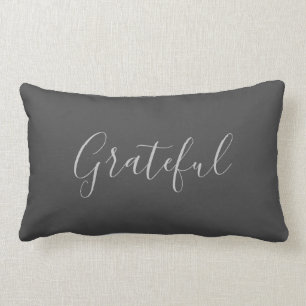 Modern rustic elegant dark grey grateful script lu lumbar cushion