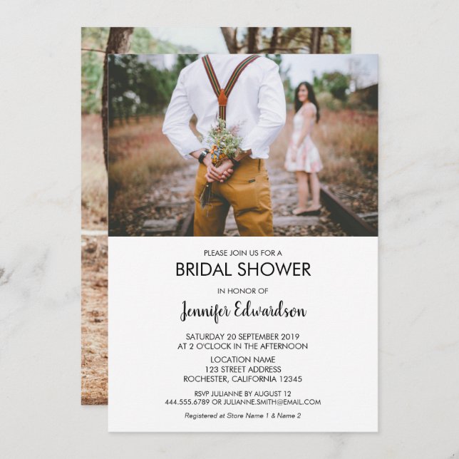 Modern rustic elegant photo Bridal Shower Invitation (Front/Back)