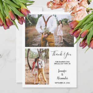 Modern rustic elegant photo Thank You wedding card