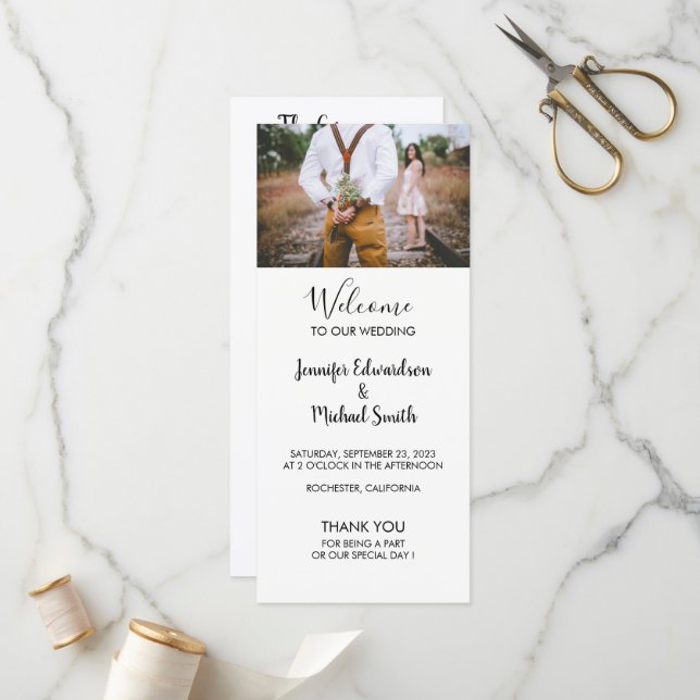 Modern rustic elegant photo wedding program programme (Front/Back In Situ)