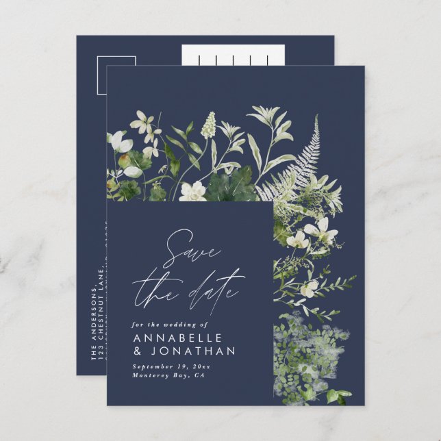 Modern rustic eucalyptus botanical elegant blue announcement postcard (Front/Back)