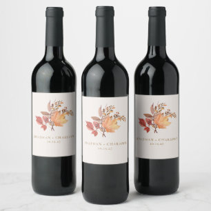Modern Rustic Fall Boho Flower Wedding Wine Label