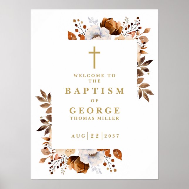 Modern Rustic Fall Floral Baptism Welcome Sign (Front)