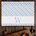 Modern Rustic Family Monogram Blue Gingham Plaid Tea Towel<br><div class="desc">Modern,  rustic farmhouse chic monogrammed kitchen towels feature a faded blue gingham plaid pattern,  with a white band bearing your custom family name and monogram.</div>