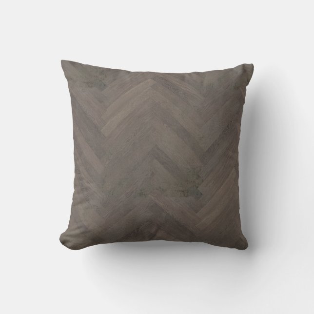 Modern Rustic Farmhouse Worn Herringbone Wood Cushion (Front)