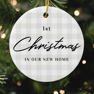 Modern Rustic First Christmas in New Home Photo Ceramic Tree Decoration