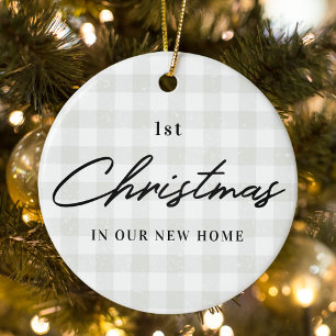 Modern Rustic First Christmas in New Home Photo Ceramic Tree Decoration