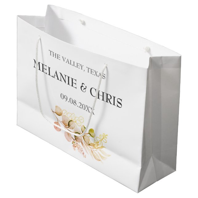 Modern Rustic Floral Custom Boho Gifts Wedding Large Gift Bag (Front Angled)
