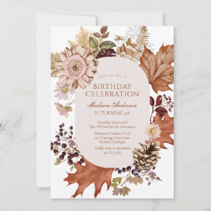 Modern Rustic Floral Girl Birthday Invitation