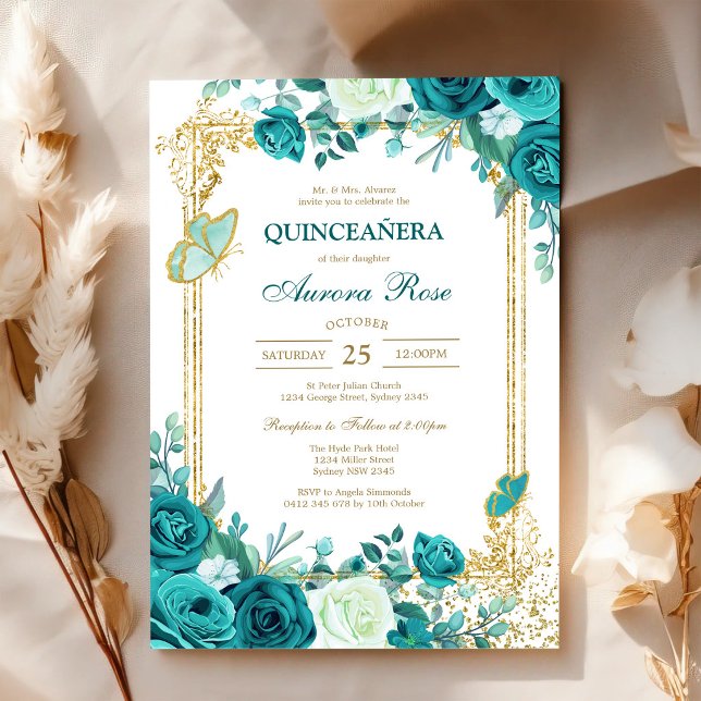 Modern Rustic Floral Quinceanera Invitation (Creator Uploaded)