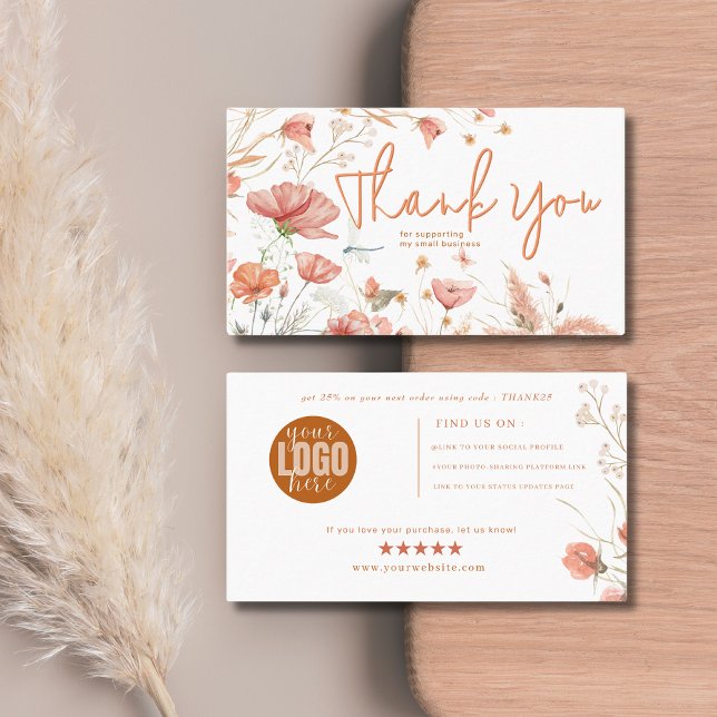 Modern Rustic Floral soft cream thank you Business Card (Creator Uploaded)