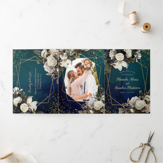 Modern Rustic Floral Watercolor Wedding Tri-Fold Invitation (Outside)
