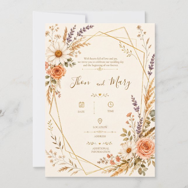 Modern Rustic Floral Wedding Invitation (Front)