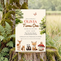 modern Rustic Forest Animals Baby's First Birthday