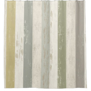 Modern Rustic Gold Grey Sage Green Cream Stripe Shower Curtain